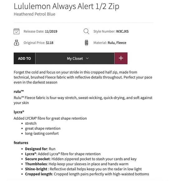 LULULEMON Always Alert 1/2 Zip Rulu Cropped Pullover Size 2 Long Sleeve Blue - Picture 9 of 9